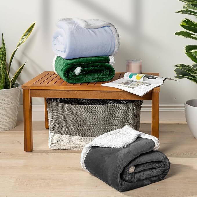 PAVILIA Sherpa Fleece Throw Blanket for Couch, Twin Size, Dark Grey, Plush Soft Fuzzy Sofa Blanket, Cozy Reversible Winter Throw for Women Men, 60x80 Inches