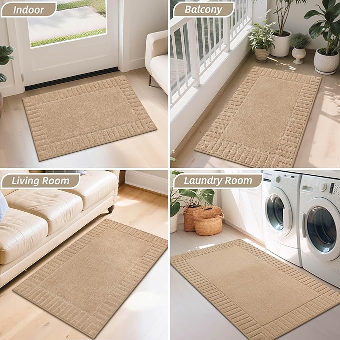 BEQHAUSE Door-Mat-Non-Slip Front Door Mat Washable Low-Profile Entrance Rugs for Front Door Entry Dirt Trapper Door Mats Absorbent Welcome Mats,20"x32",Taupe