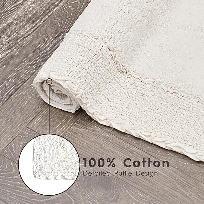 Laura Ashley Ruffle Border 100% Cotton Bath Rug, Ivory, 17"x 24"