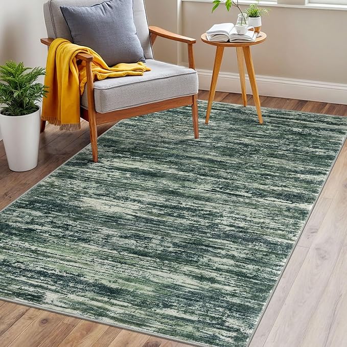 3x5 Modern Abstract Area Rug for Entryway, Dark Green Super Soft Washable Rug with Non-Slip, Low-Pile Door Mat Indoor for Living Room Bedroom, Carpet with Non-Shedding