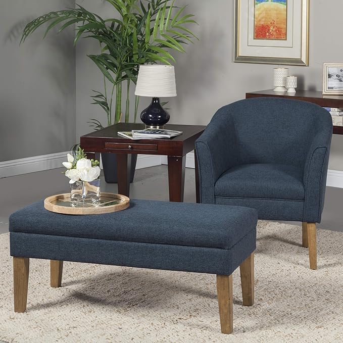 HomePop Barrel Shaped Accent Chair,Arm Rest, WOOD AND POLYESTER,Blue Medium