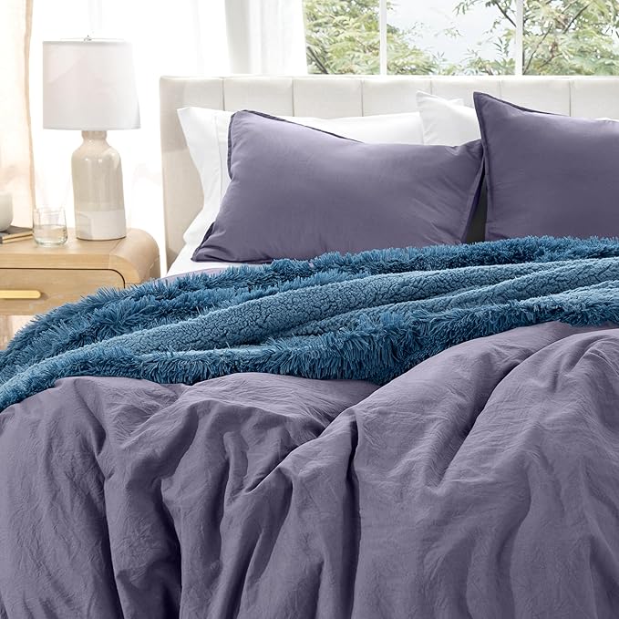 Bare Home Microfiber Duvet Cover Set - Ultra Soft Washed Microfiber - Oversized King Size - Linen-Like Look - Easy Care - Breathable Fabric - Our Softest Duvet Cover Set (Oversized King, Dusty Purple)