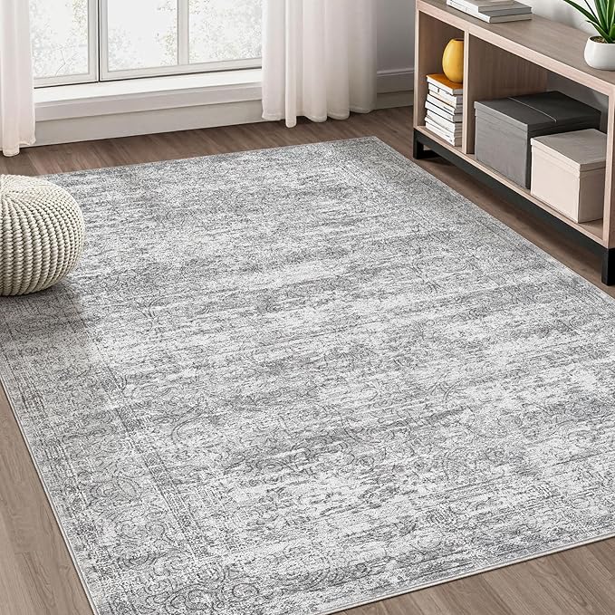 Area Rug Living Room Rugs - 7x9 Large Soft Indoor Neutral Modern Abstract Low Pile Washable Rug Carpet for Bedroom Dining Room Farmhouse Home Office - Vintage Grey