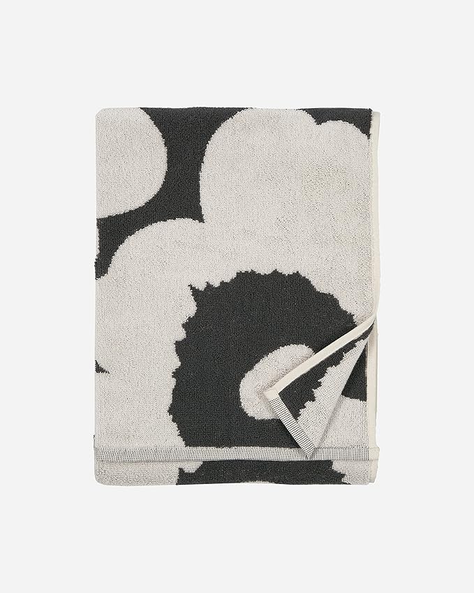 MARIMEKKO Unikko Terry Cotton Hand Towel Organic (Charcoal) – Floral Patterned Hand Towels – 28 in x 20 in
