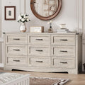 Dresser for Bedroom with 9 Drawers, 63" Wide Wood Chest of Drawers with Deep Drawers & Mental Handle, Modern Dresser TV Stand, Wooden Closet Storage Organizer for Living Room, Hallway, Entryway, Grey
