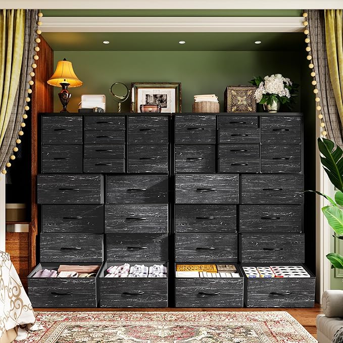 57“H Dresser for Bedroom with Drawers, Fabric Dressers & Chests of Drawers, Large Black Dresser with Sturdy Metal Frame, Wood Top,Entryway, Hallway