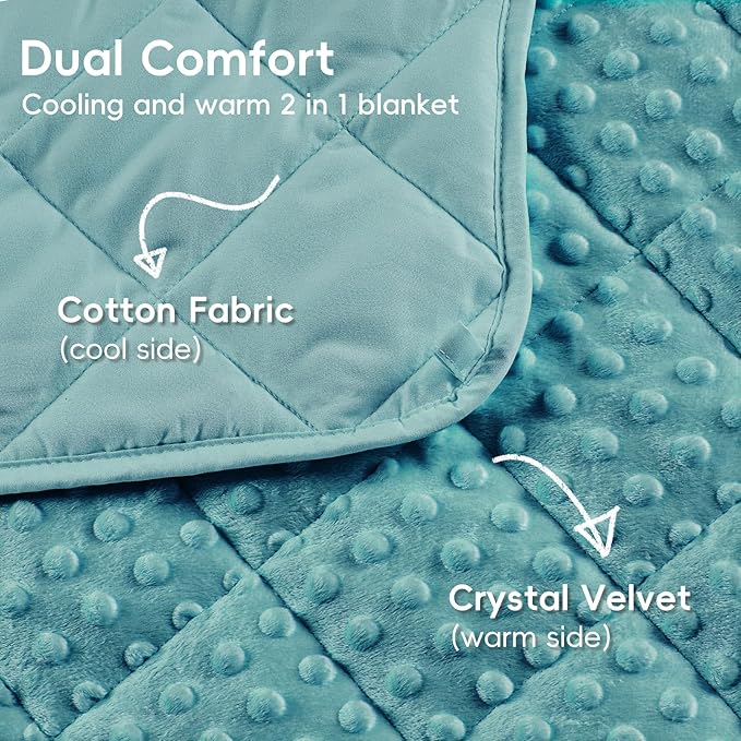 yescool Twin Size Weighted Blanket for Adults 12 Pounds Teal Cooling Weighted Heavy Blanket, Minky Throw Blankets Warm Weighted Comforter, Big Washable Thick Blankets Gift for 100-150lbs, 48 * 72in