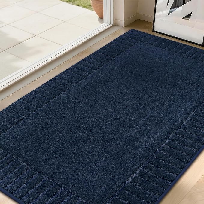 BEQHAUSE Door-Mat Non-Slip Front Doormat Low-Profile Entrance Mats for Front Door Entry Resist Dirt Washable Doormat Absorbent Entryway Door Mat,Navy Blue, 36"x60"