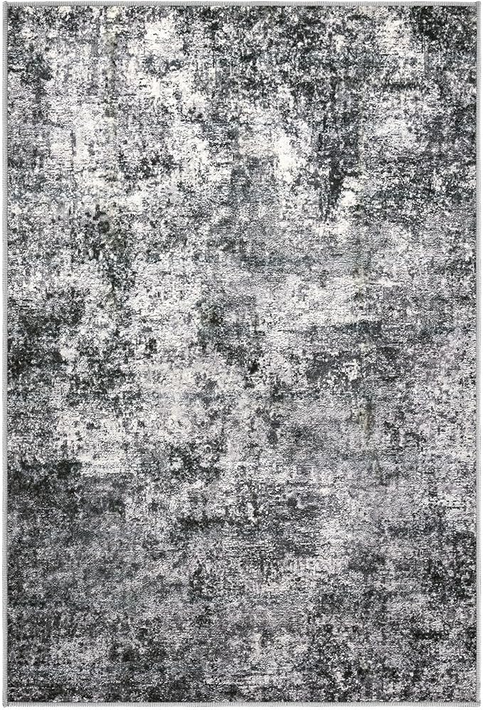 2x3 Entryway Area Rug: Washable Neutral Modern Abstract Small Rug - Non-Slip Low Pile Throw Indoor Carpet for Entrance Kitchen Front Door Mat Bathroom Entry Kids Room - Grey