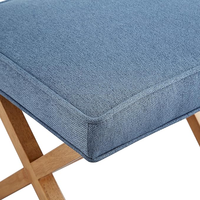 Amazon Basics Small Ottoman Foot Rest, Mid-Century Modern X Square Polyester Foot Stool, Indigo Blue, 20"W x 18"D x 18"H