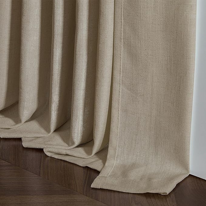 Pleated Linen Curtains 90 Inches Long for Living Room Pinch Pleat Hooks Track System Back Tab Custom Made Memory Shape Drape Privacy Protection Grey Beige Living Room Bedroom Window Curtain 90 Inch