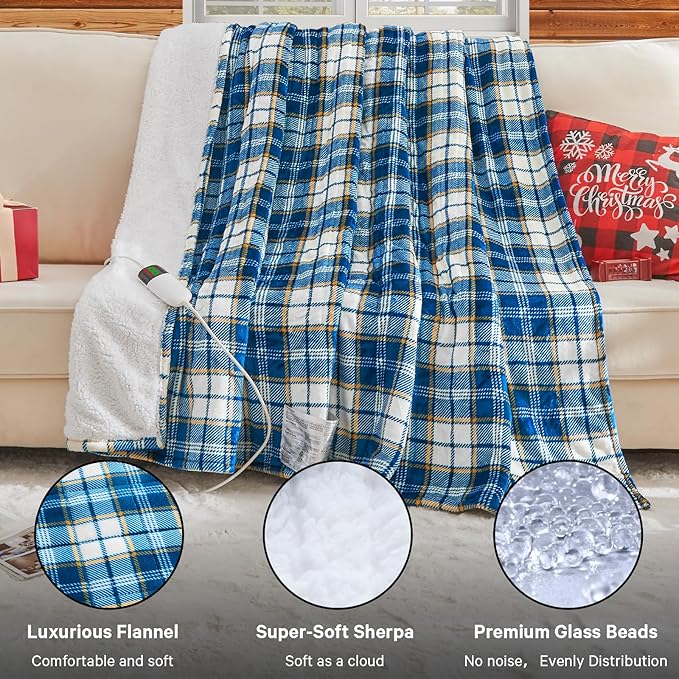 Heated Weighted Blanket for Adults 20Lbs Queen Size - 60"x80", 2-in-1 Electric Heating Pad Lap Heavy Blanket for 190-210lbs for Bed, 10 Heat Level 1-8H Auto Off, Christmas Birthday Gifts For Women Mom