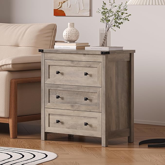 3-Drawer Dresser, Small Wooden Chest of Drawers with Metal Knobs, Water-Resistant Top, Storage Organizer with Anti-Tip Kit for Bedroom, Nursery, Living Room