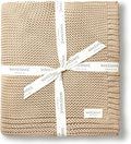 MakeMake Organics Organic Cotton Throw Blanket GOTS Certified Organic Knit Blanket Couch Bed Neutral Fall Colors Soft Cotton Throw Blanket Large (50x60, Sand)