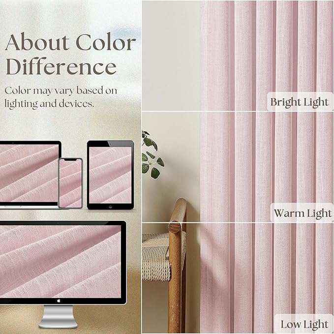 Dusty Pink Linen Pinch Pleated Curtains 90 Inch Length 2 Panels for Girls Bedroom Nursery Kids Soft Thick Linen Window Curtains 90 Inches Long Semi Sheer Light Filtering for Living Room Blush Pink
