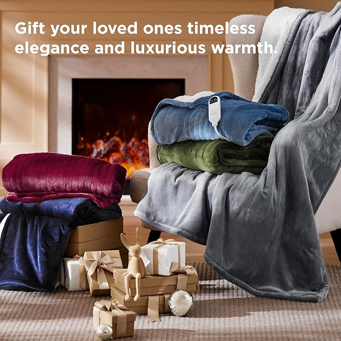 Bedsure Heated Blanket Throw Blanket - Fast Heating Electric Blanket, Soft Flannel Heated Throw with 4 Time Settings, 6 Heating Settings, Warm Gifts for Women Men (50x60 inches, Purple)