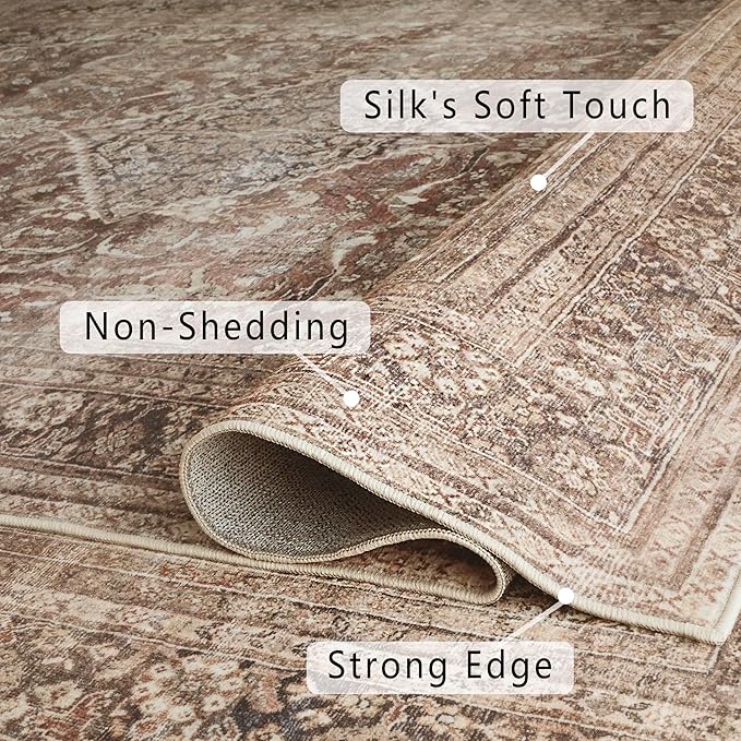vivorug 4x6 Rug, Small Area Rug for Living Room, Bedroom, Kitchen, Machine Washable Non-Slip Throw Rug, Vintage Carpet for Entryway Nursery Coffee Table - Durable (Brown)