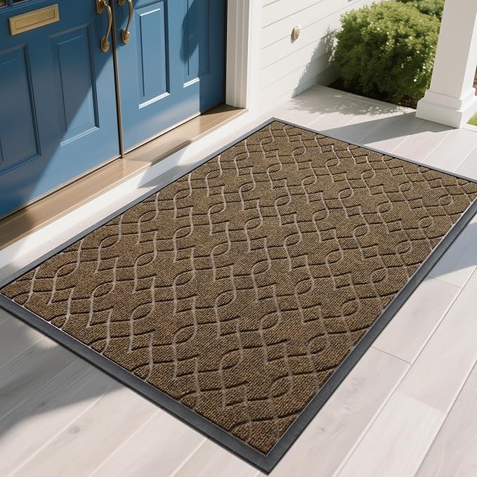 Yimobra Extra Large Door Mat 60x36, All-Season Waterproof Doormat Outdoor Entrance, Heavy Duty Non-Slip Outside Door Mat for Garage Patio Proch Entryway Indoor, Easy Clean, Brown