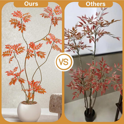 Artificial Mahonia Fortunei Tree 5FT,Tall Fake Plant Artificial Sumac Tree, Faux Plants Indoor Fake Plants Decor with Pots for Home Office Bathroom Bedroom Living Room Decorations Housewarming