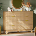 Fluted Dresser with 8 Drawers, 54" Wide Modern Chest of Drawers with Metal Handle, Wooden Dresser TV Stand, Wood Closet Clothes Storage Organizer for Bedroom, Living Room, Hallway, Natural Oak