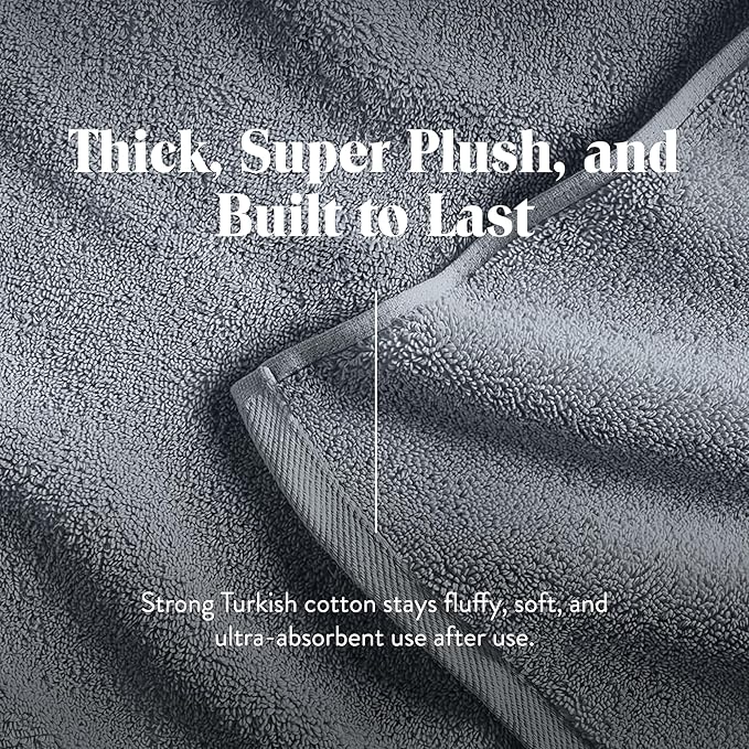 Brooklinen Super-Plush Turkish Cotton Washcloths Set of 2 Cotton, 820 GSM, Highly Absorbent, Machine Washable, Perfect for Home & Bathroom (13" x 13", Smoke Grey)
