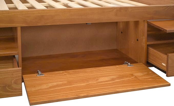 memomad Bali Storage Platform Bed with Drawers (King Size, Oak Brown Wood)