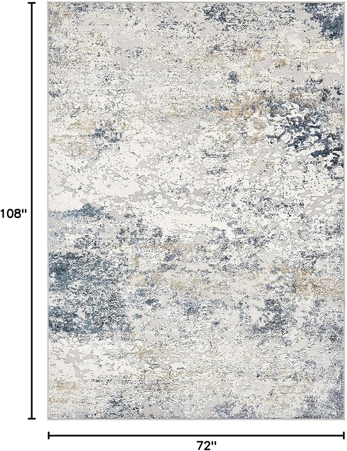 Area Rug Living Room Rugs - 6x9 Abstract Large Soft Indoor Washable Rug Neutral Modern Low Pile Carpet for Bedroom Dining Room Farmhouse Home Office - Beige Blue