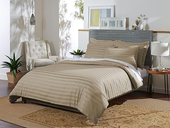 Queen Duvet Cover by Pure Bamboo, 3 Piece Set, Genuine 100% Organic Viscose Derived from Bamboo, Luxuriously Soft and Cooling, 2 Pillowcases (Queen, Jacquard Sand)