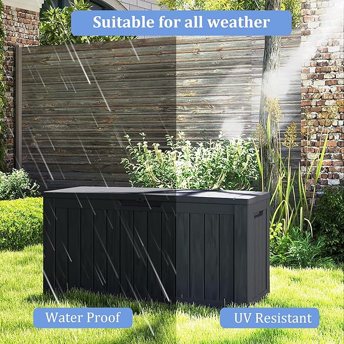 75 Gallon Outdoor Storage Box with Wheels, Waterproof Lockable Resin Deck Box Patio Storage Bin for Pool Accessories Cushion Furniture, Garden Tools, UV-Resistant Outside Delivery Black