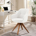 Zouron Mid Century Modern Accent Chair with Oak Wood Legs, Upholstered Swivel Chair No Wheels, Side Accent Armchair Vanity Chair for Small Space Home Office Living Room Bedroom, Ivory