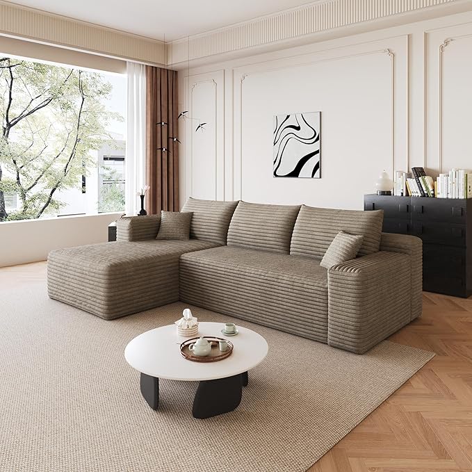 96" Sectional Couches for Living Room Modern Modular Sofa with L-Shape Couchs Upholstered Boneless Couch Deep Seat Sectional Couch with Chaise (Camel, 96" Left Facing Chaise+2Seaters)