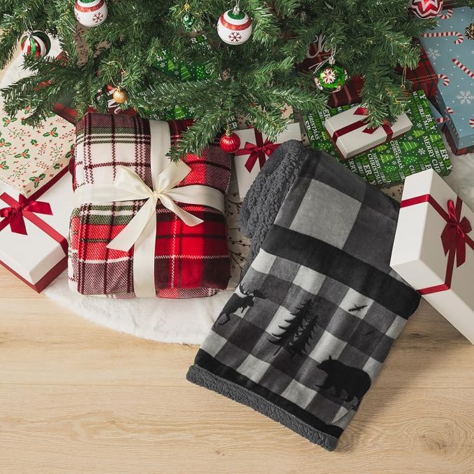 PAVILIA Christmas Plaid Blanket | Sherpa Fleece Flannel Throw Blanket | Christmas Plaid Warm Plush Microfiber Blanket for Couch Sofa | 60x80 Inches