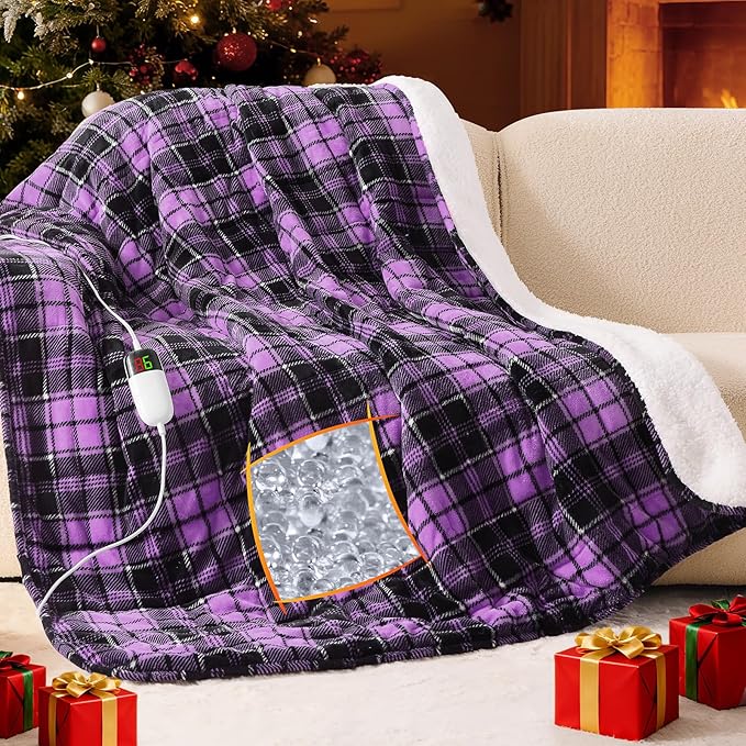 Purple Heated Weighted Blanket for Adults Throw/Twin Size 13Lbs 50"x60", 2-in-1 Electric Heating Pad Lap Heavy Blanket for 120-140lbs, 10 Level 8H Auto-Off, Cozy Birthday Gifts for Women Mom Seniors