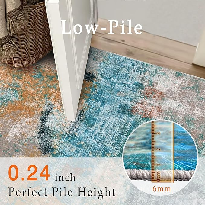vivorug 9x12 Area Rugs for Living Room, Non Slip Machine Washable Modern Abstract Rug, Ultra-Thin Lightweight Large Area Rug Carpet for Bedroom, Dining Room, Low Pile, Rosy Clouds