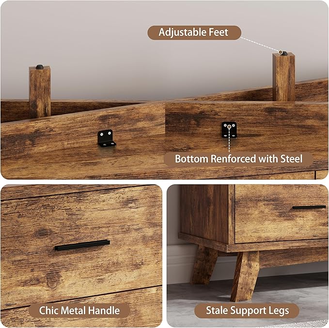 Dresser for Bedroom, 9 Drawer Wide Modern Chest of Drawers with X-Shaped Sturdy Base, Wood Double Dresser Closet Clothes Storage Organizer, Wooden TV Stand for Living Room, Hallway, Brown
