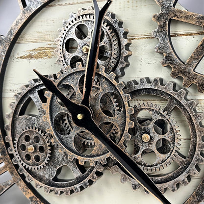 The B-Style Large Wall Clock 24 inch Moving Gear Wall Clock Oversized Vintage Farmhouse Wall Clocks for Living Room Decor Rustic Industrial Wood Clock (Desert Beige, 24 inch/60cm)