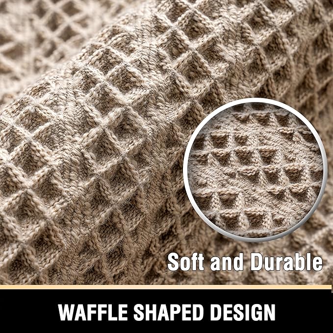 H.VERSAILTEX Waffle Bath Mat Super Absorbent Boho Bath Mat Non Slip Bath Rugs for Bathroom Floor Machine Washable Dry Fast Bathroom Rugs with Handmade Tassels, 17" x 24", Irish Cream