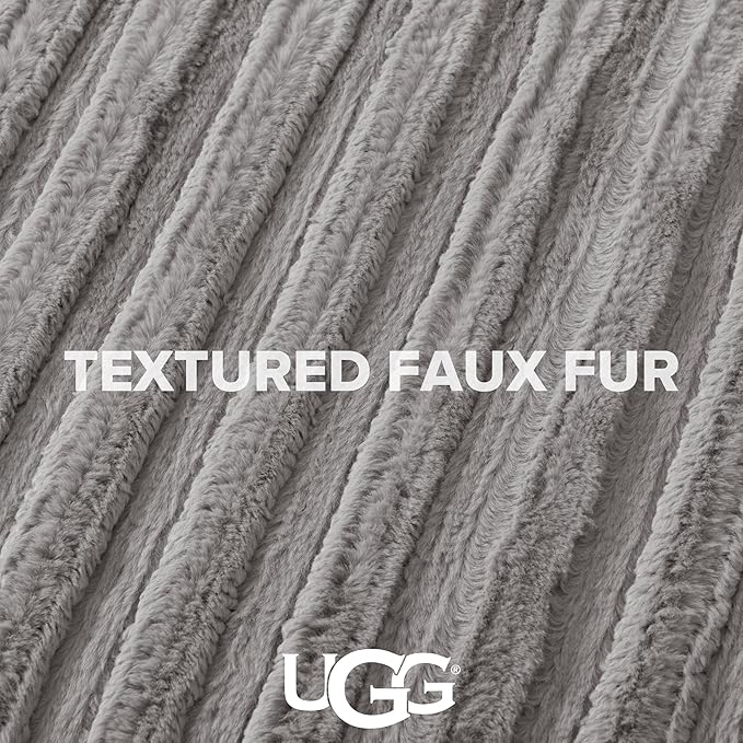 UGG King Comforter Set with 2 Pillow Shams Plush Faux Fur Bedding Soft Warm Down Alternative Comforter Washable Hypoallergenic Fluffy Blanket Set for Bedroom, California/King Size, Grey (Kenzie)