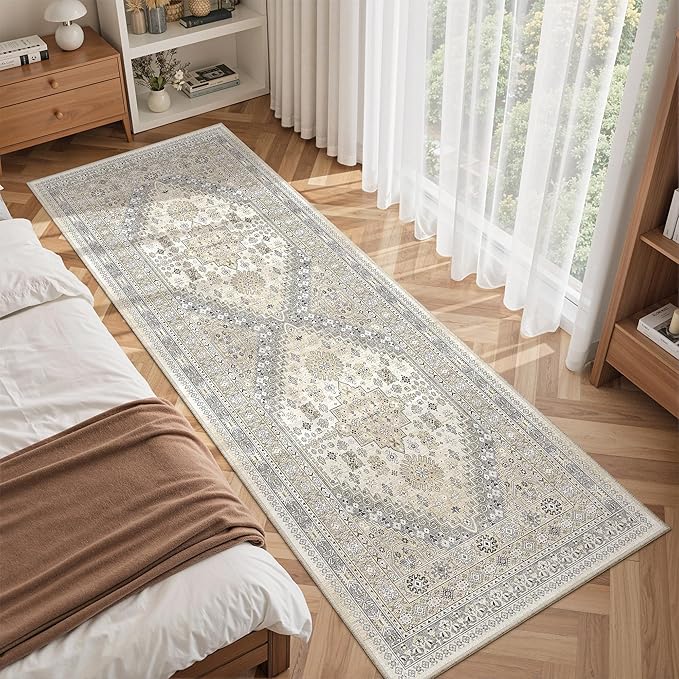 zesthome Runner Rug 2x5 - Stain Resistant Machine Washable Rug, Non Slip Vintage Hallway Runner Rugs, Low Pile Lightweight Runners for Kitchen, Entryway and Corridor