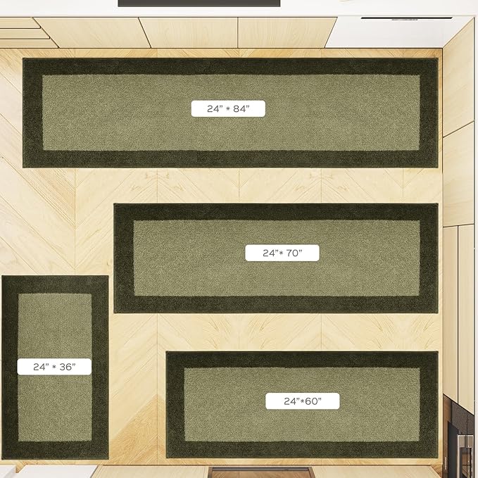 Machine Washable (24" x 36"+ 24" x 60"') Runner Rugs Set of 2, Non Slip Kitchen Mats for Floor, Absorbent Entryway Rug for Kitchen, Bedroom, Hallway, Bathroom, Door (Roll Packing)