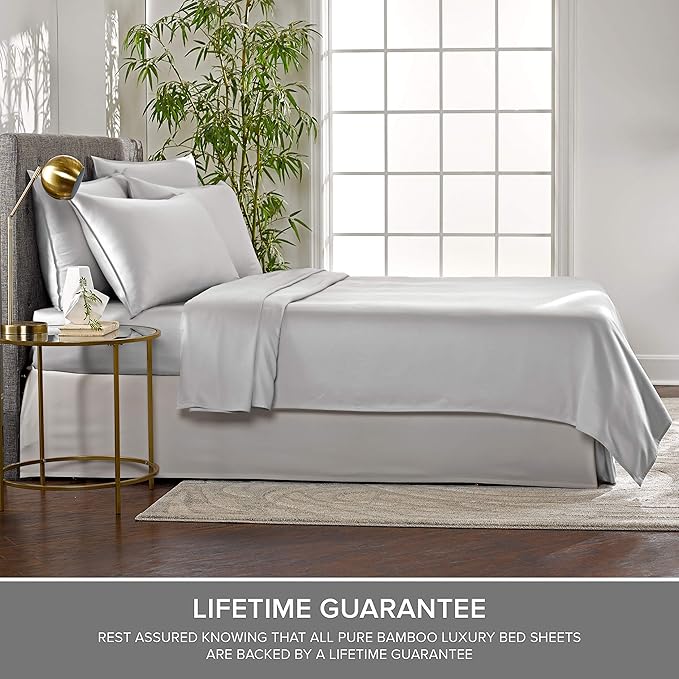 Pure Bamboo Short Queen Sheets for RV Camper (60"x75") - Genuine 100% Organic Viscose Derived from Bamboo Bed Sheet Set, Soft & Cooling, 2 Year Quality Promise (Short Queen, Silver Pearl)