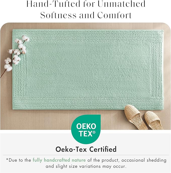 Madison Park Splendor Reversible 100% Cotton Tufted Bathroom Rug-3000 GSM Hotel Quality Luxurious Plush Medium Pile Bath Mat Absorbent, Quick Dry, Shower Room Décor, 24x60 Green