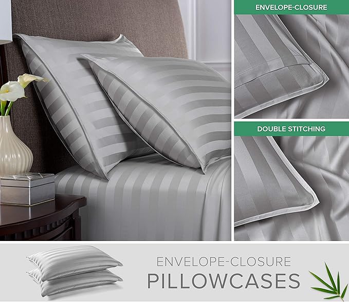 Pure Bamboo California King Sheets, Genuine 100% Organic Viscose Derived from Bamboo Bed Sheet Set, Soft & Cooling, Double Stitching, 2 Year Quality Promise (California King, Jacquard Silver)
