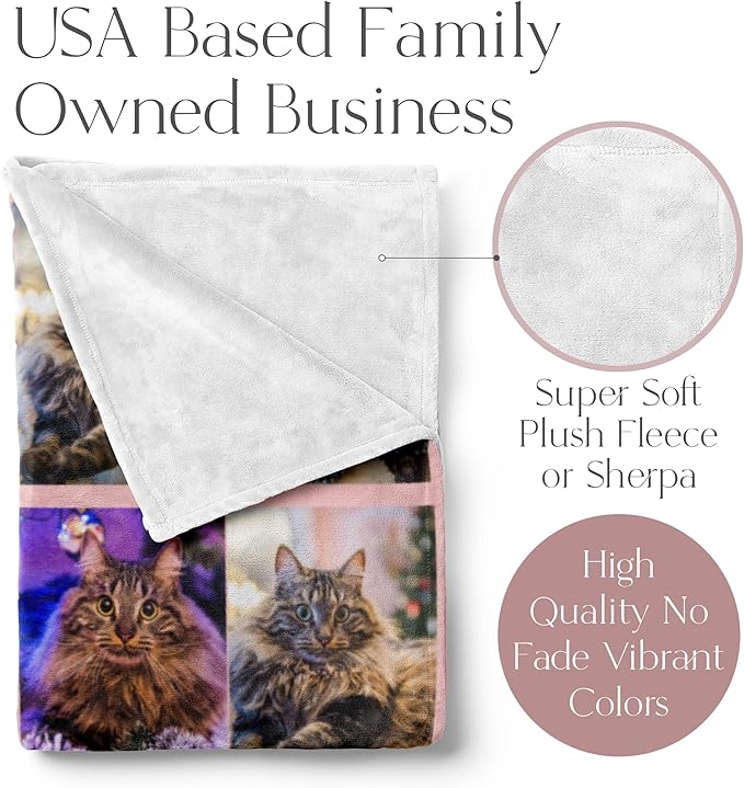 Ships Next Day, Custom Blanket with Picture - Printed in USA, Personalized Photo Blanket (Sherpa – 50x60)