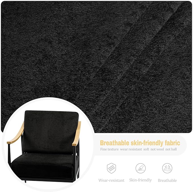 Modern Accent Chairs Set of 2 for Living Room Bedroom Mid Century Arm Chairs Upholstered Office Accent Chairs Comfy Waiting Room Chairs with Metal Frame, Black