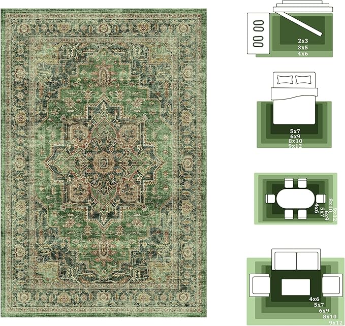 9x12 Large Area Rugs for Living Room Ultra-Soft Washable Rug Vintage Distressed Non-Slip Low Pile Stain Resistant Carpet for Bedroom Dining Room Kitchen Office
