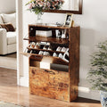 VINGLI Shoe Cabinet Storage for Entryway Ultra Slim with 2 Flip &1Drop-Down Drawers, 24.8" W Narrow Shoe Cabinet for Front Door Entrance,Freestanding Rustic Brown Wood Shoes Organizer for Hallway