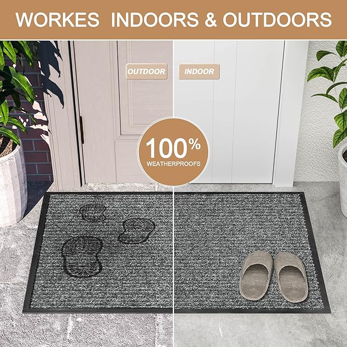 Durable Front Door Mat, Heavy Duty Indoor Outdoor Doormat, 48” x 36” Low Profile Outdoor Mats for Home Entrance, Stain and Fade Resistant Shoe Scraper Mat, Ideal for High Traffic Area
