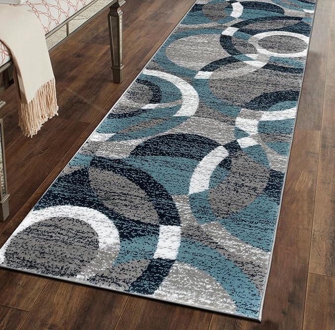 Rugshop Contemporary Modern Circles Abstract Runner Rug 2' x 7'2" Blue