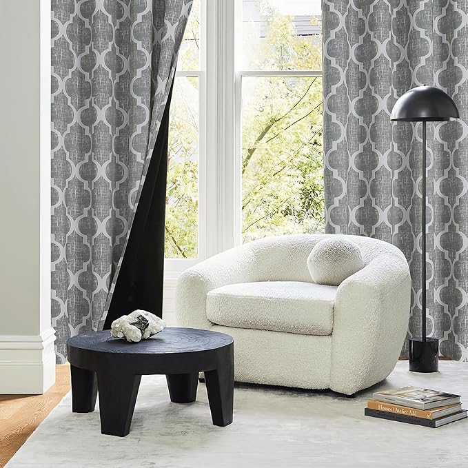 Beauoop 100% Blackout Curtains 96 Inches Long 2 Panels for Bedroom Living Room Grey Moroccan Geo Room Darkening Thermal Insulated Soundproof Grommet Top Window Treatments Drapes, 50x96 Set of 2